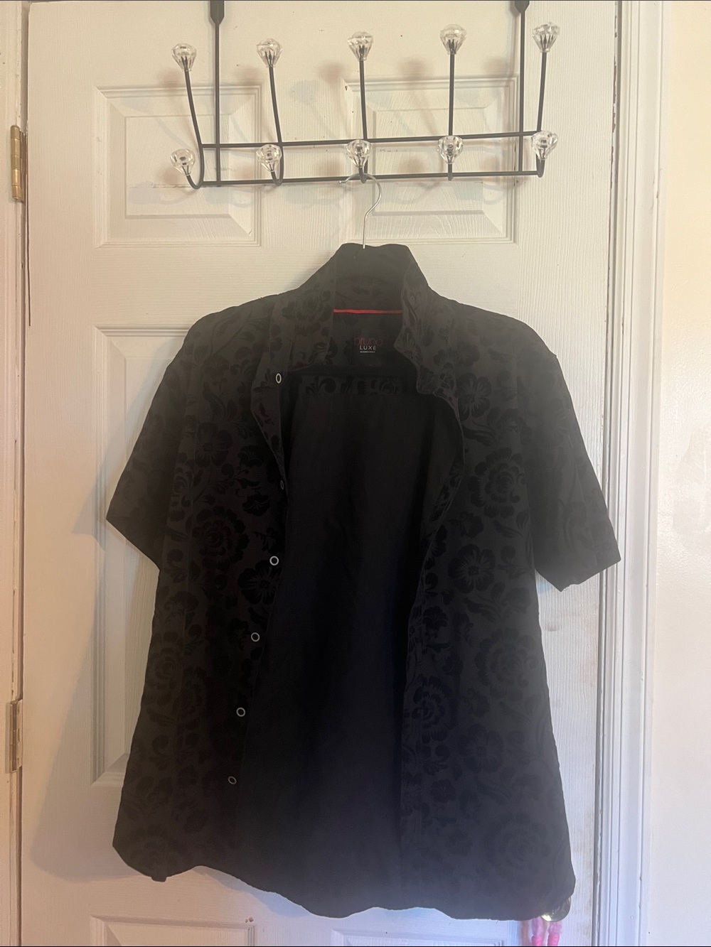 Bruno Luxe Black Buttonup Collared Shirt with Floral Velvet Print